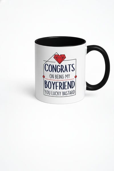 Grappige Mok 'Congrats On Being My Boyfriend You Lucky Bastard' - Origineel Vriendje Cadeau
