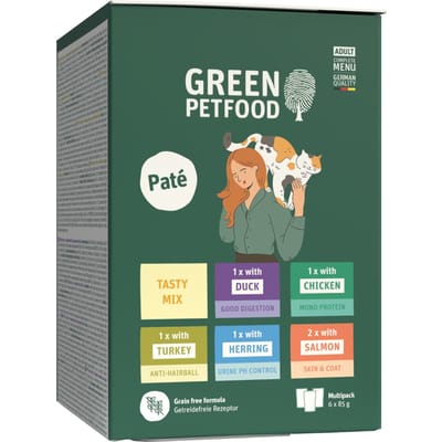 6x85g Tasty Mix Green Petfood Adult Paté natvoer voor katten