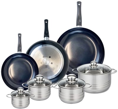 Set van 3 Kookpannen 24, 28 en 32 cm en 4 braadpannen 12, 14, 16 en 20 cm Elo Prima Glanzend