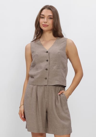 MSCH Copenhagen Mschviana Ginia V Neck Waistcoat Blazers Dames - Zand - Maat S