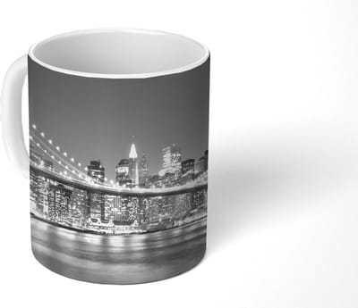 Mok - Koffiemok - New York - Brug - Brooklyn - Zwart wit - Architectuur - Mokken - 350 ML - Beker - Koffiemokken - Theemok