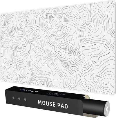XXL Gaming Muismat Bureau Onderlegger Topografisch Wit - Antislip Desk Pad voor Toetsenbord en Muis