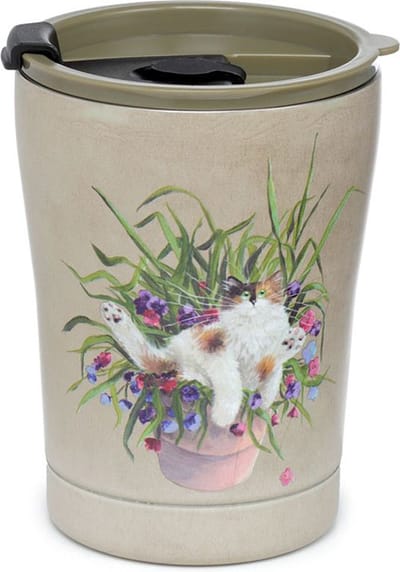 Kim Haskins Cat in plant pot Green RVS Heet & Koud Thermosbeker - 300ml