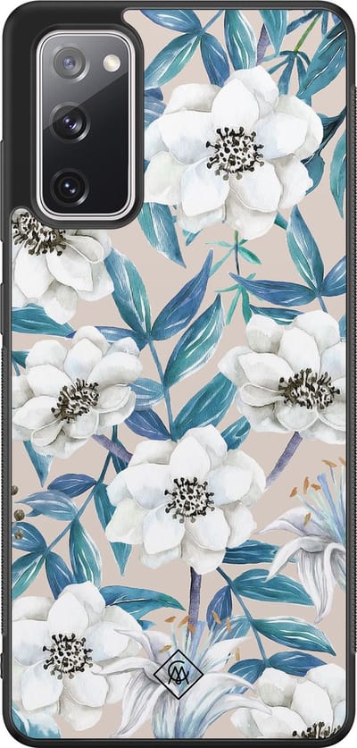 Casimoda® hoesje - Geschikt voor Samsung Galaxy S20 FE - Bloemen / Floral blauw - Zwart TPU Backcover - Bloemen - Blauw