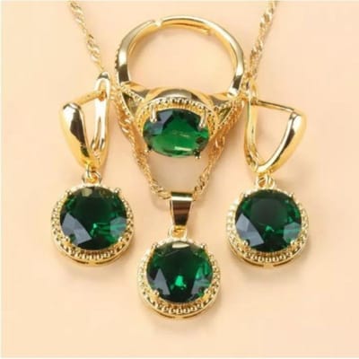Europese en Amerikaanse Zirkonia Sieradenset met Ronde Oorbellen Ringen Kettingen en Accessoires Open ring three-piece set