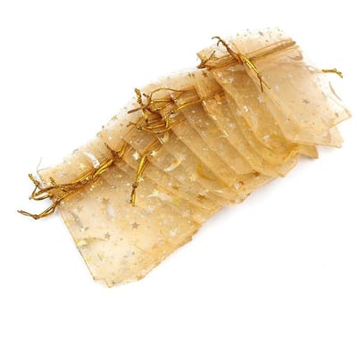 Dailygoods- Organza Tassen 100 Stuks - Kerst Thema - Maan/Sterren Motief - Trekkoord Zakken - Sieraden/Cadeaus - 7x9 cm - Geschenkzakken