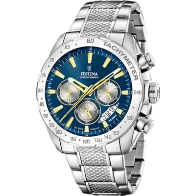 Festina Timeless Chronograaf Roestvrij Staal Blauwe Wijzerplaat Quartz F20668-5 100M Herenhorloge blauw