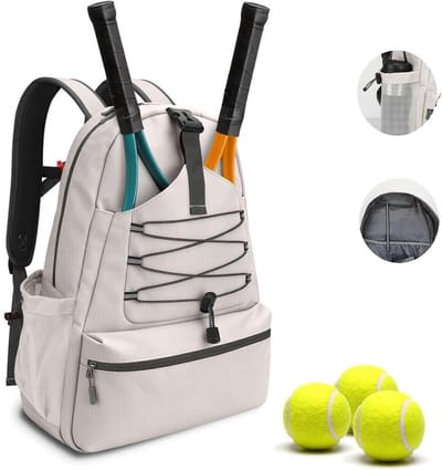 KZQ Tennisrugzak - Waterdichte sporttas, geschikt voor 2 rackets, inclusief schoenenvak - Praktisch en biedt voldoende opbergruimte - Unisex - Beige