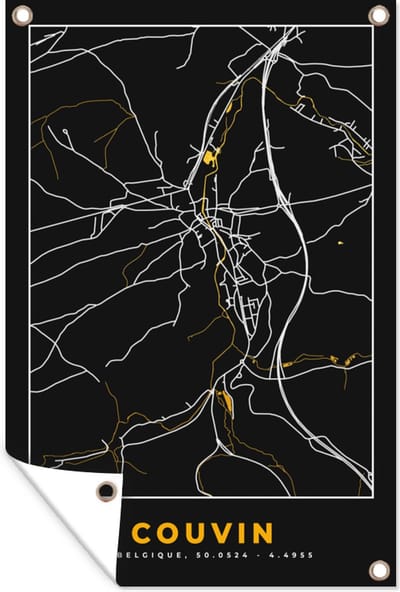 Muurdecoratie Gold - Couvin - Kaart - Plattegrond - Stadskaart - 120x180 cm - Tuinposter - Tuindoek
