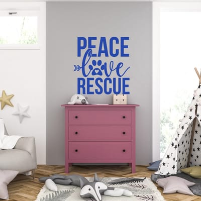 Muursticker - Peace Love Rescue - 58 x 59 - Blauw