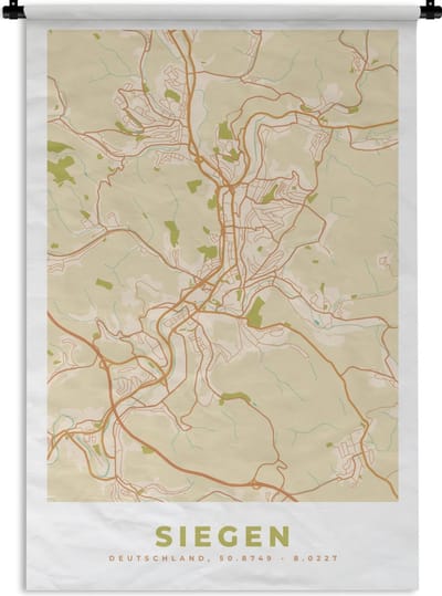 Wandkleed - Wanddoek - Stadskaart - Siegen - Vintage - Plattegrond - Kaart - 120x180 cm - Wandtapijt