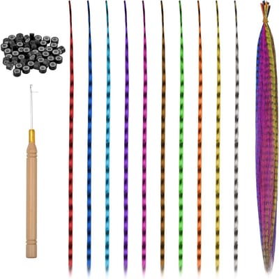 Kleurige Haarverlengingen met 50 Siliconen Ringen en Haakjes, 20 Stuks, 45 cm Lang, Perfect voor Vlechten en Creatieve Haarstijlen voor Meisjes