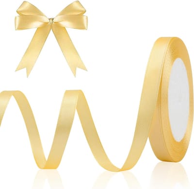 QTTVBTNA - Lint – Satijnlint - Cadeaulint – 91m x 6mm – Cadeaulint – Luxe Geschenk Inpaklint voor Strikken, DIY Knutselen en Verpakking – Decoratief Lint voor Feest en Decoratie – Gouden