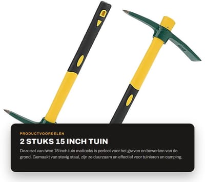 Dailygoods- Pick Mattock 15 Inch - 2 Stuks - Stalen Houweel - Tuinieren - Camping - Duurzaam Handvat - Tuinhouweel