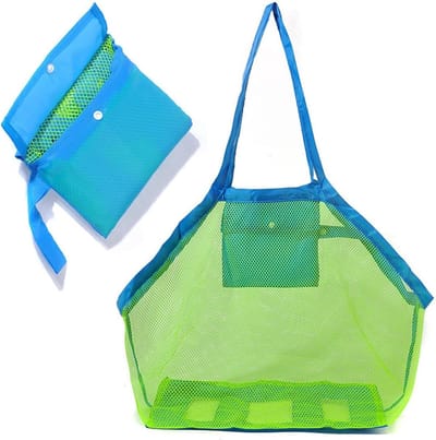 Grote Groene Mesh Strandtas, Draagbare Vouwbare Tas voor Kinderspeelgoed, Handige Opbergtas voor Nat Textiel en Strandaccessoires