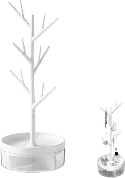 Sieradenorganizer, hangende boom, toren, sieradenstandaard, wit, gewei, ornament, display rek met lade, tak, sieradenstandaard met draaibare basis en opbergdoos