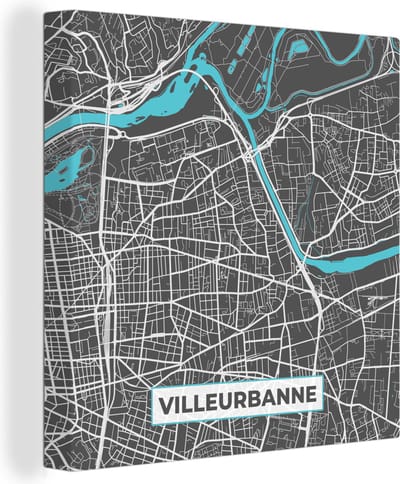 Canvas Schilderij Frankrijk - Plattegrond - Stadskaart - Villeurbanne - Kaart - 20x20 cm - Wanddecoratie