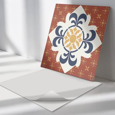 Wallfluent Vinyl Tegels - Patroon met Een Bloemenmotief Vloer Tegels PVC - 30 cm x 30 cm - Rood PVC Tegels - Set van 9 - Vierkant PVC Tegels - Patroon Plaktegels - Zelfklevende PVC Tegels - Plaktegels Keuken en Badkamer