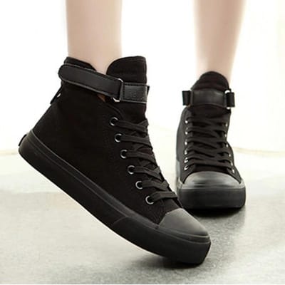 Herenschoenen High Top Canvas Schoenen Outdoor Ademende Wandelschoenen Mode Lichtgewicht Sneakers Antislip Platte Casual Schoen Tenis 35 black