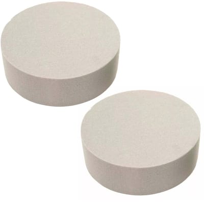 HBX Steekschuim/oase - 2x - droog - Rond - grijs - D22 x H7 cm - voor bloemen - bloemstukken