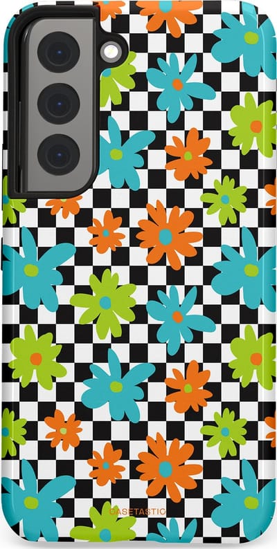 Casetastic Hoesje Geschikt voor Samsung S22 - Stijlvolle Beschermende Duo-layer Case - Retro Bloem Power