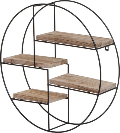 Wandplank MCW-K76, Hangende plank Zwevende plank, 4 planken Metalen massief hout Industrieel 45x45x11cm ~ natuur
