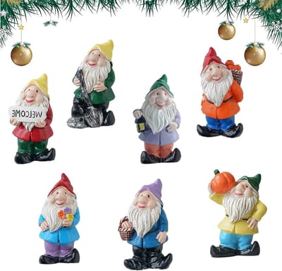 7-delige Kerst Miniatuur Ornamenten Set met Houten Figuren, Santa Beelden en Decoraties voor DIY Tafelversiering en Sprookjesachtige Tuin Decoratie