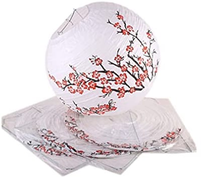 Set van 4 Japanse lantaarns met kersenbloesempatroon - Papieren lampen voor Aziatische decoratie