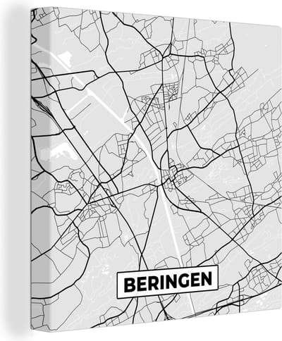 Canvas Schilderij Zwart Wit – België – Plattegrond – Stadskaart – Kaart – Beringen - 20x20 cm - Wanddecoratie