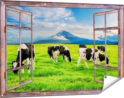 Gards Tuinposter Doorkijk Koeien in de Wei - 120x80 cm - Tuindoek - Tuindecoratie - Wanddecoratie buiten - Tuinschilderij