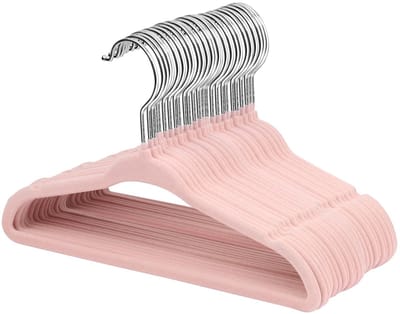 Dailygoods- Kleerhangers Baby - Fluwelen Hangers - Draaibare Haak - Gekerfd Schouderdesign - Antislip - 30 Stuks, Lichtroze - Babyhangers