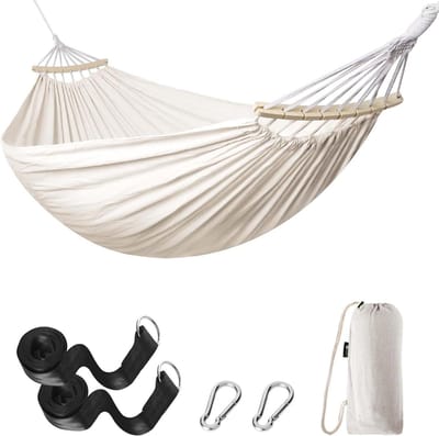 Duurzame hangmat met gebogen houten stang - comfortabele hangmat voor tuin en strand