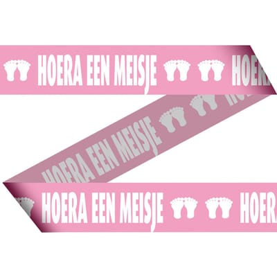 Afzetlint Hoera een Meisje Roze (geboorte) - 15 meter