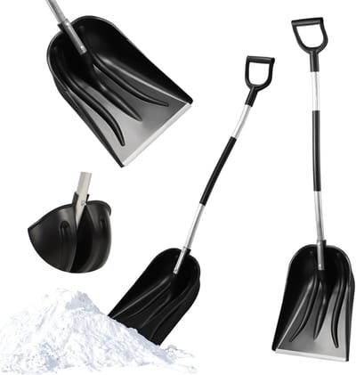 KADAX Sneeuwschuiver met aluminium steel, 38 x 147,5 cm sneeuwschuiver met ergonomische D-handgreep, sneeuwkop van kunststof met aluminium beslag (zwart)