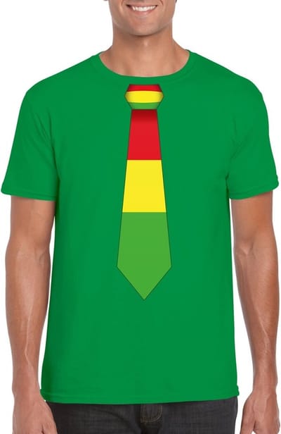 Carnaval t-shirt met Limburgse kleuren stropdas - groen - voor heren - Carnaval thema kleding S