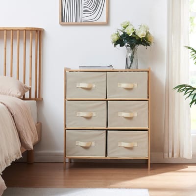 Ladekast Maldon met stoffen lades 79x66x35 cm naturel en beige [en.casa]
