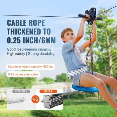 Zipline set voor kinderen en volwassenen, 18 m zipline set, 227 kg draagvermogen, snel te monteren outdoor zipline voor in de tuin met roestvrijstalen kabel, veerrem, veiligheidsharnas en zitje