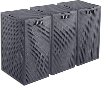 Curver Kaya Wasmand met deksel - 60L - 3 stuks - 38x29x58,5 cm - Antraciet