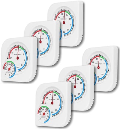 Thermometer Hygrometer - Temperatuur Meter - Binnen Buiten - 2-in-1 Analoog - 6 Stuks - Wit