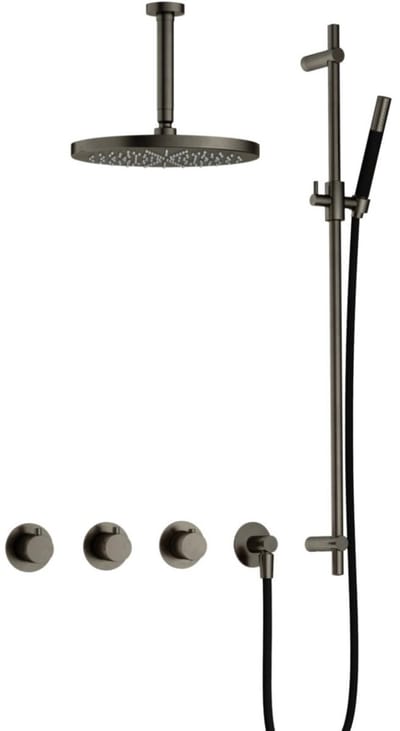 Hotbath Cobber - CB7067 - Inbouw Regendoucheset - Verouderd Ijzer - 2 Stopkranen - Thermostatisch - Plafondbuis 15 cm - Hoofddouche 300 mm - Staafhanddouche - Glijstang 900 mm - met M106 - Waterbesparend