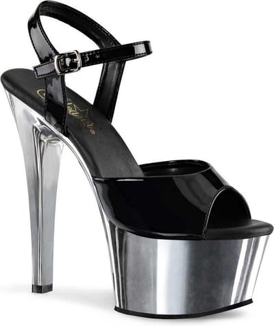 Pleaser - ASPIRE609 Sandaal met enkelband, Paaldans schoenen - Paaldans schoenen - 36 Shoes - Zwart/Chroomkleurig