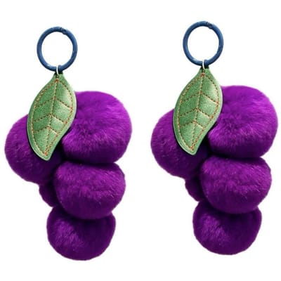 2 Pièces Doux Pelucheux Fourrure Raisin Porte-clés Charme Décor Fourrure de Lapin Rex Fruit Pendentif Porte-clés Voiture Mignons Pompons Porte-clés Sac à main blue