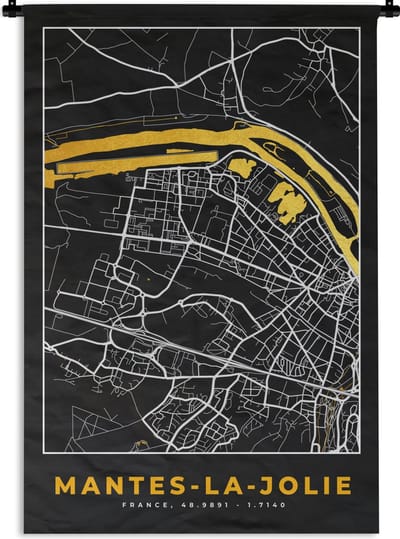 Wandkleed - Wanddoek - Frankrijk - Mantes-la-Jolie - Stadskaart - Kaart - Plattegrond - 120x180 cm - Wandtapijt