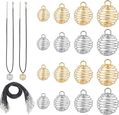 Ijzeren Spiraal Kralen Cages met 24 Stuks Leren Koord voor Kettingen, Oorbellen en Sieraden, Verkrijgbaar in Diverse Maten 9mm/15mm/25mm/30mm