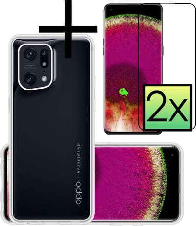 Hoesje - Met 2x Screenprotector - Geschikt voor OPPO Find X5 - Sterk & Shockproof - Back Cover - Siliconen Case - Telefoon Hoes - Transparant