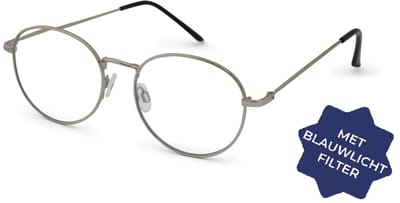 Leesbril Readr. OVAL met blauwlichtfilter – Sterkte +1.50 - Kleur Shiny Silver - lichtmetalen frame & flexveren - comfortabele pasvorm - inclusief etui & koordje