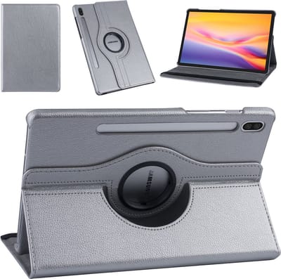 360 graden draaibare stand cover Hoes voor Samsung Galaxy Tab S8 Plus 2022 / S7+/ S7 Plus / Tab S7 FE 5G 12.4 inch 2020 - Hoesje met Auto Wake Sleep voor SM-X800/X806/T733/T736/T738/T970/T975/T976 - grijs
