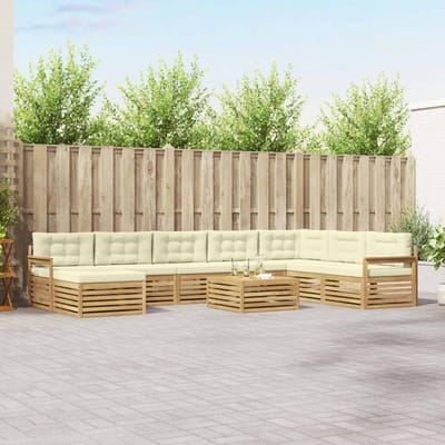 vidaXL - Buiten - bank - set - 9 - st - Wit - en - crèmekleurig - Massief - Acacia - Hout