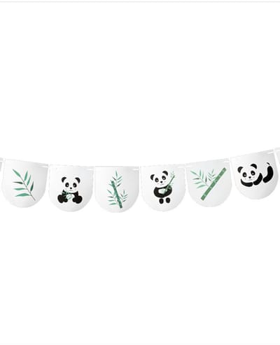 HOBI - Slinger met 11 panda vlaggetjes 3 m verjaardag en bamboe