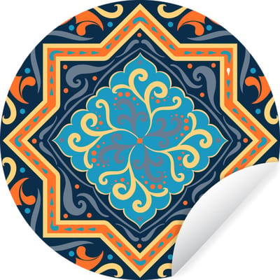 WallCircle® - Behangcirkel 100x100 cm - Muurstickers Ster - Geel - Patronen - Muurcirkel woonkamer - Wandcirkel slaapkamer - Kamer decoratie zelfklevend - Muurdecoratie accessoires XXL